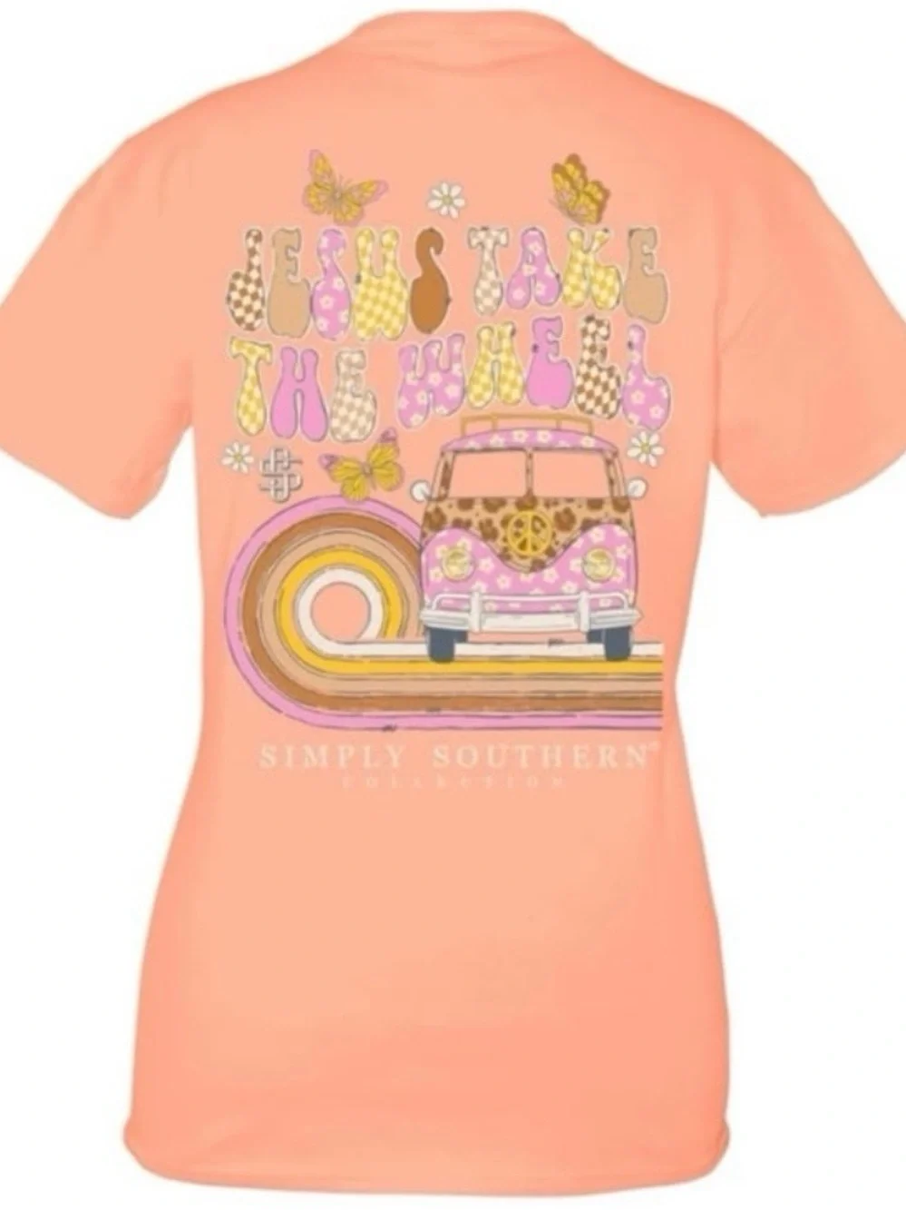 NWT Simply Southern Pink Short Sleeve Graphic Tee with Jesus take the wheel - Picture 2 of 4